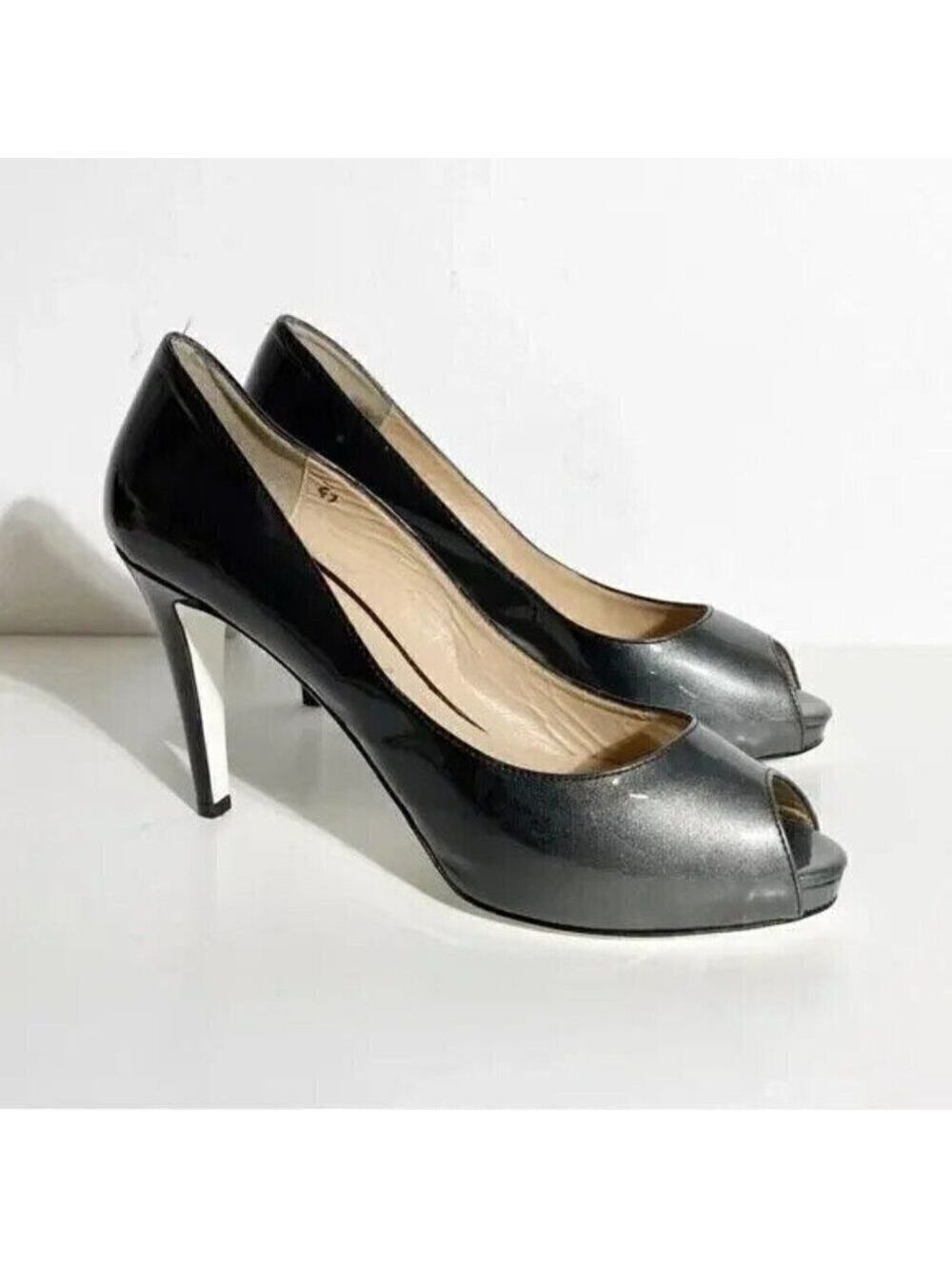 Ron White "Bonnie" Peep Toe Pewter Stiletto Heel BNWT Italy